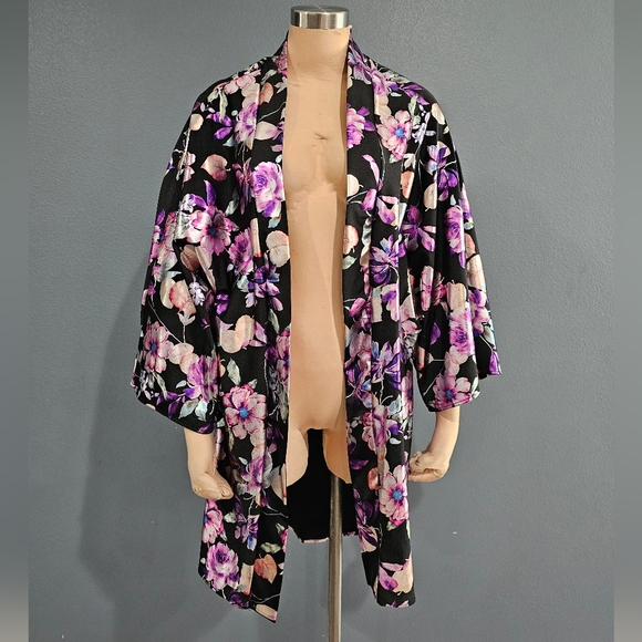 Nwt TAMO Desgin Black Floral Open Kimono Duster OSFM - Picture 1 of 9